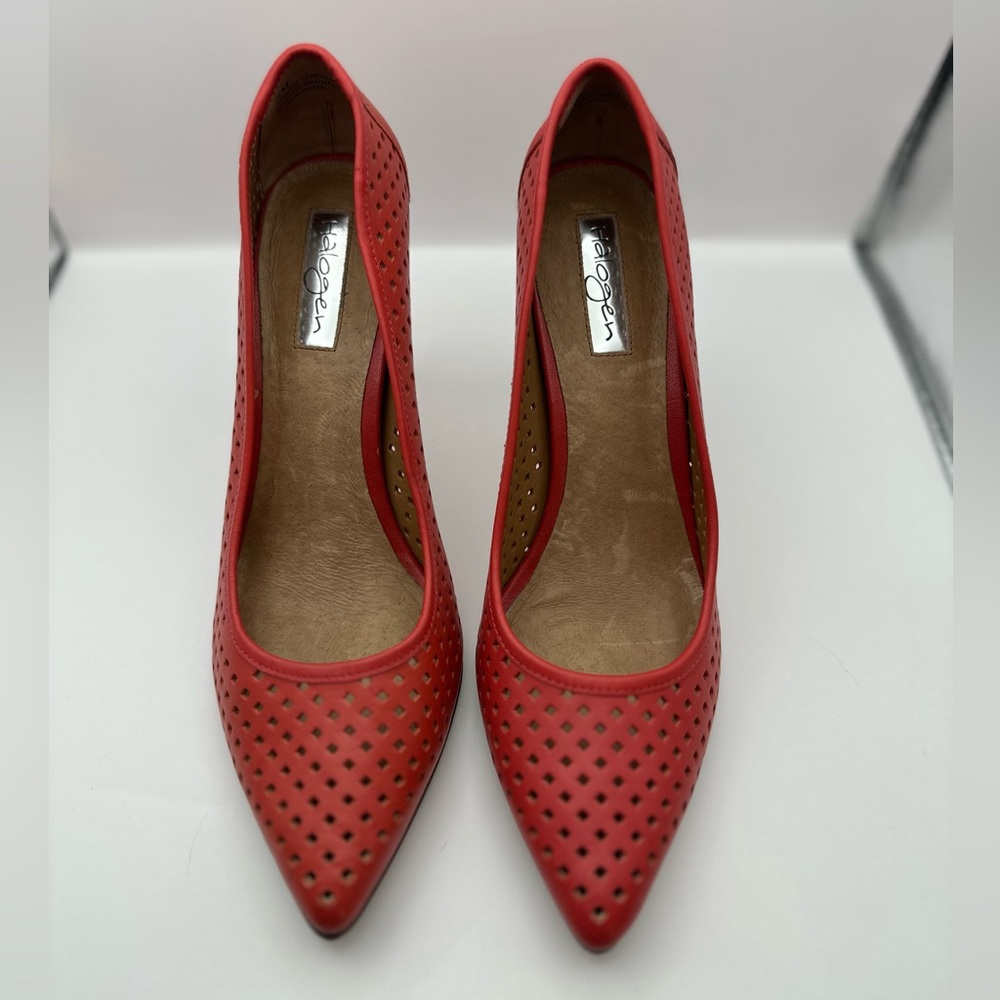 Halogen Coral Perforated Leather Heels with Classic Pointed-Toe - Picture 2 of 9